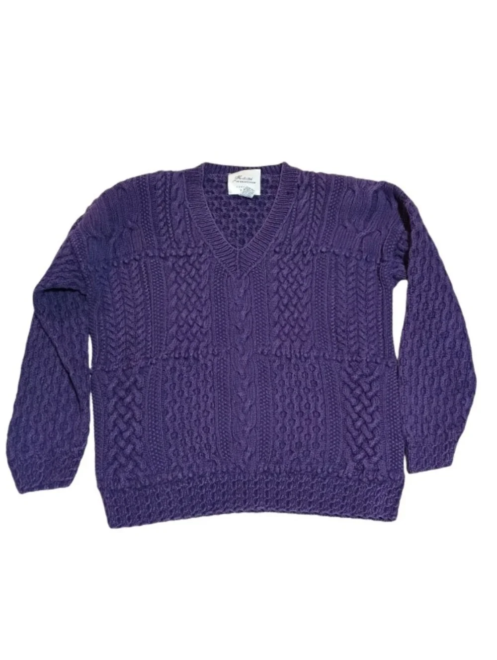 Express Men's V-Neck Cable Knit Sweater in Purple
